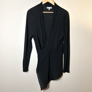 Neiman Marcus Large Black Draped Lagenlook Asymmetrical Cardigan whimsical